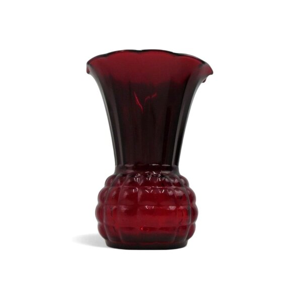 Vase RUBY Red PINEAPPLE Glass With Scalloped Flared Rim Vintage 9" Tall 1970s - Picture 2 of 10